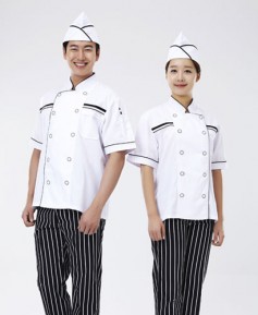 CO-63 검정 띠 백색 반팔 조리복