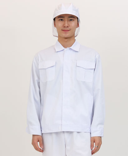 W-05 긴팔 백색 양주머니 위생복