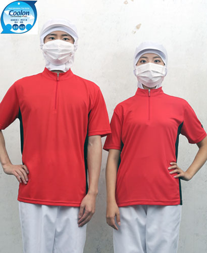 W-164 반팔 적색 지퍼 차이나카라ㅡㅡ(남녀공용 위생티) 빅사이즈있음