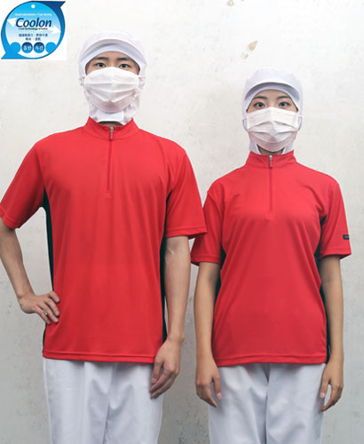 W-164 반팔 적색 지퍼 차이나카라ㅡㅡ(남녀공용 위생티) 빅사이즈있음