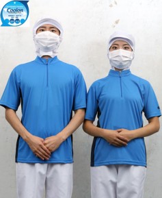 W-164 반팔 청색 지퍼 차이나카라ㅡㅡ(남녀공용 위생티)-빅사이즈있음