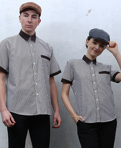 Y-005 반팔 갈색줄지 카라