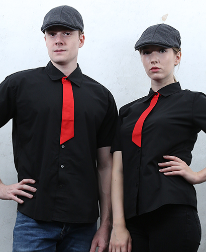 Y-361 NEW 반팔 검정 적넥타이 포인트ㅡㅡ(남여공용 사이즈)