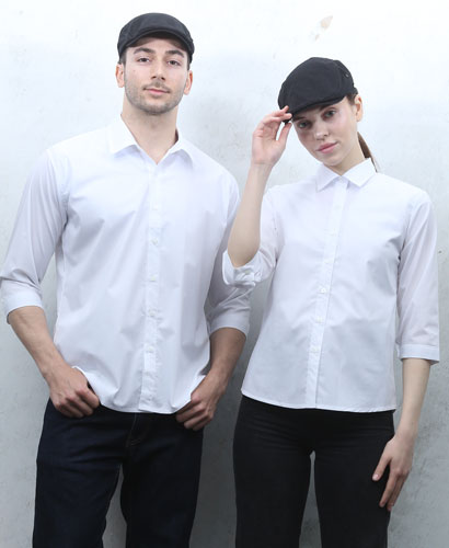 Y-720 NEW  백색 카라 칠부 셔츠ㅡㅡ(왼가슴 주머니 없음)