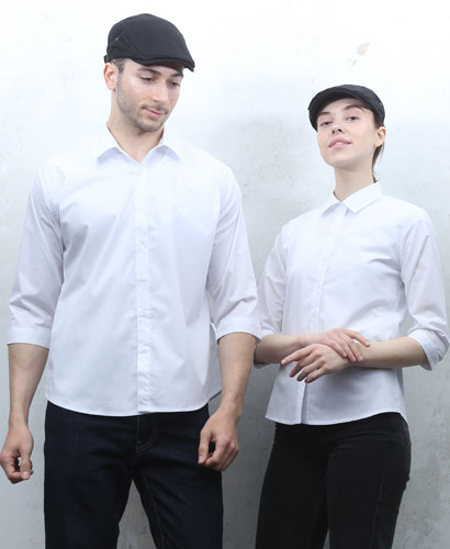 Y-720 NEW  백색 카라 칠부 셔츠ㅡㅡ(왼가슴 주머니 없음)