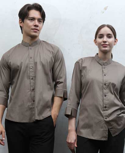 Y-722 NEW 카키 차이나카라 칠부 셔츠-(남녀공용)