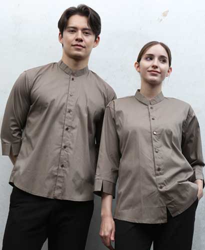 Y-722 NEW 카키 차이나카라 칠부 셔츠-(남녀공용)