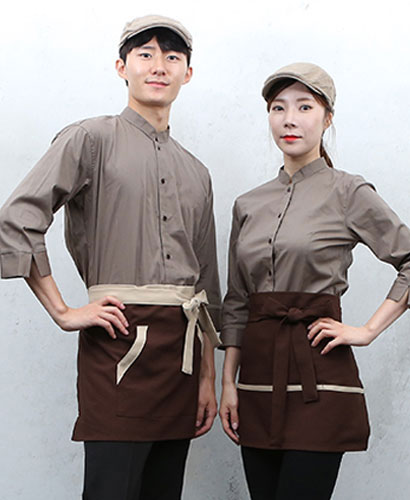 Y-722 NEW 카키 차이나카라 칠부 셔츠-(남녀공용)