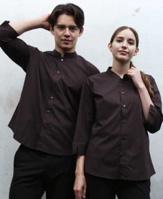 Y-727 NEW 브라운 차이나카라 칠부 셔츠 [남녀공용]