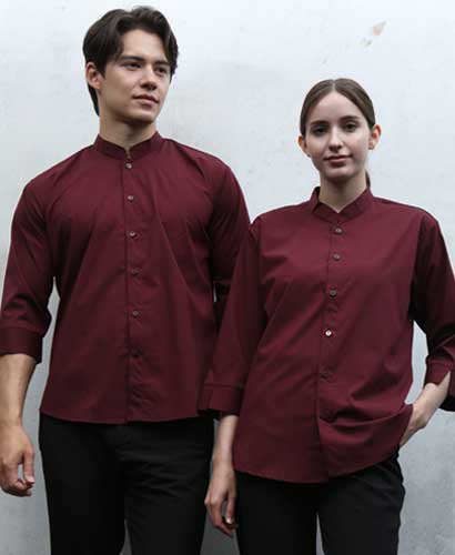 Y-728 NEW 와인 차이나카라 칠부 셔츠