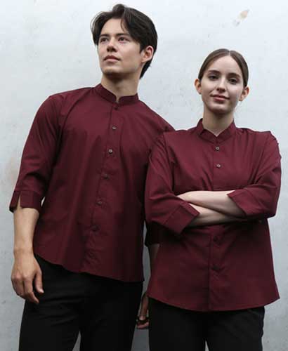 Y-728 NEW 와인 차이나카라 칠부 셔츠