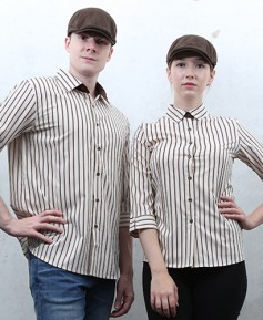 Y-737 NEW 칠부 커피줄지 셔츠 [남녀공용]
