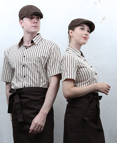 Y-738 반팔 브라운 줄지 셔츠