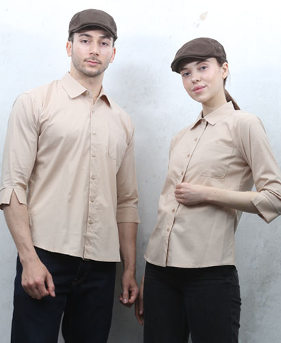 Y-719 NEW  베이지 카라 칠부 셔츠