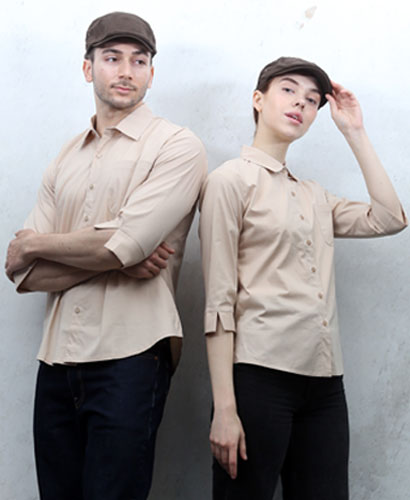 Y-719 NEW  베이지 카라 칠부 셔츠